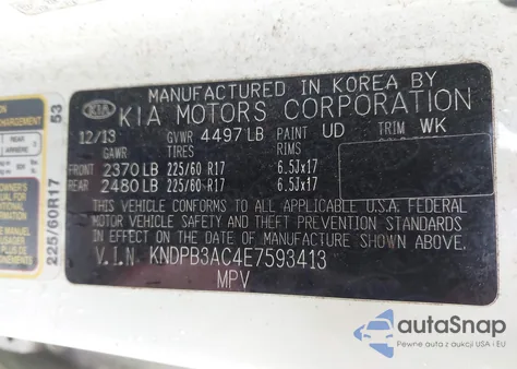 2014 Kia Sportage Lx z USA, uszkodzony, nr VIN KNDPB3AC4E7593413